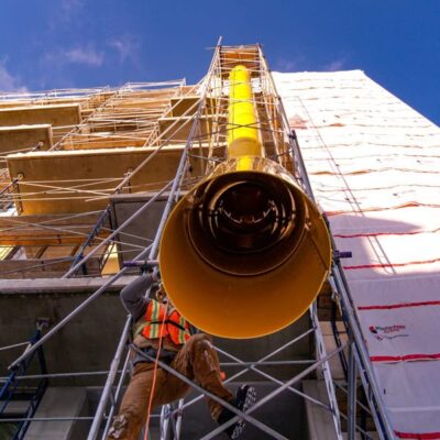 Looking up the discharge of a yellow Superchute.